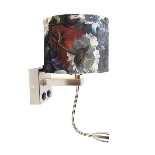 Wandleuchte mit floralem Lampenschirm und Leselampe