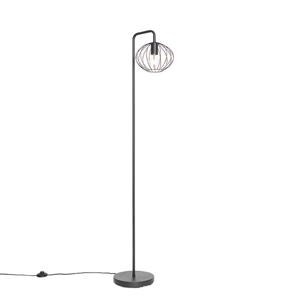 QAZQA - Design Design-Stehlampe schwarz 23 cm - Margarita I Wohnzimmer I Schlafzimmer - Stahl Rund - LED geeignet E27