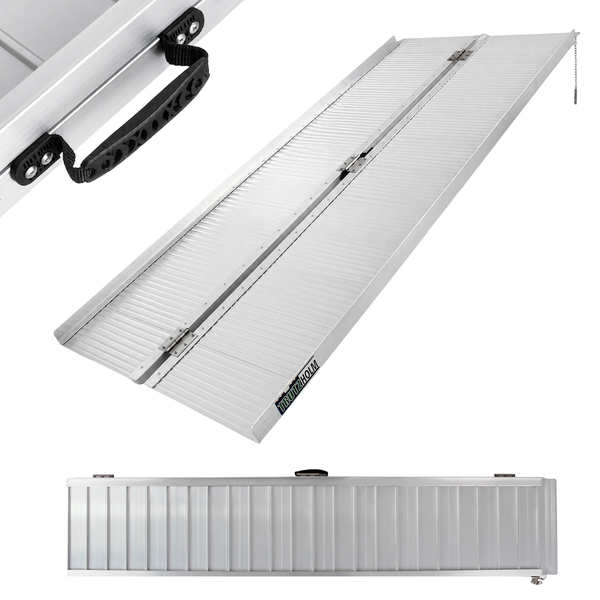 Klappbare Auffahrrampe aus Aluminium von Trutzholm mit Tragegriff und gerippter Oberfläche.
