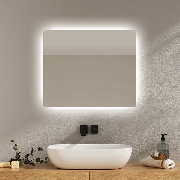 EMKE LED Badspiegel mit Druckknopfschalter 2 Farben des Lichts Beschlagfrei 60x50 cm