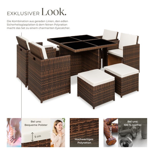 Rattan Sitzgruppe tectake Manhattan 2 Bezugssets, zusammenschiebbar, inklusive Schutzhülle mit Aluminiumgestell schwarz/braun