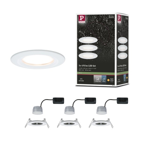 LED Einbauleuchte 3-Step-Dim Nova Coin Basisset starr IP44 rund 78mm Coin 3x6W 3x470lm 230V dimmbar 2700K Weiß matt