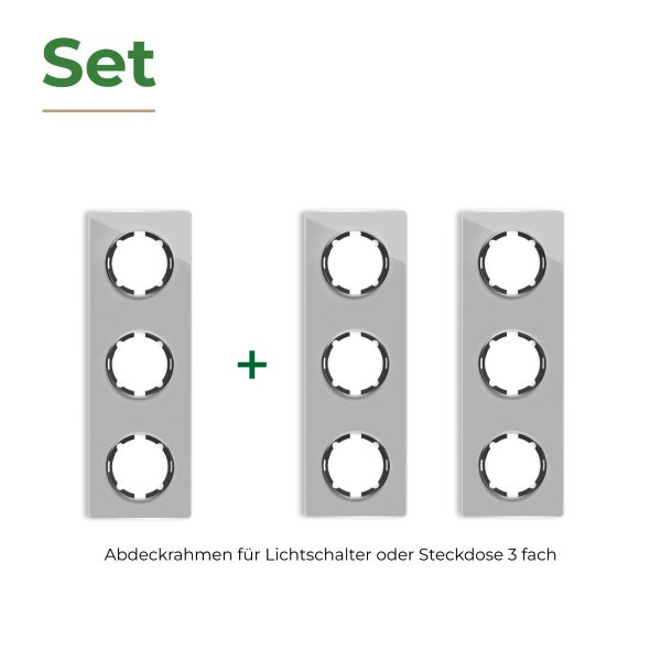 Set aus drei dreifachen Abdeckrahmen für Lichtschalter oder Steckdosen