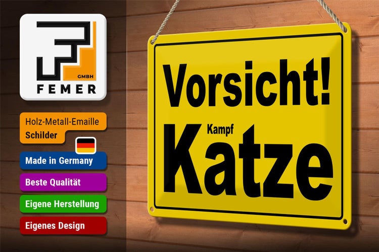 Blechschild Spruch 30x20cm Vorsicht Kampf Katze