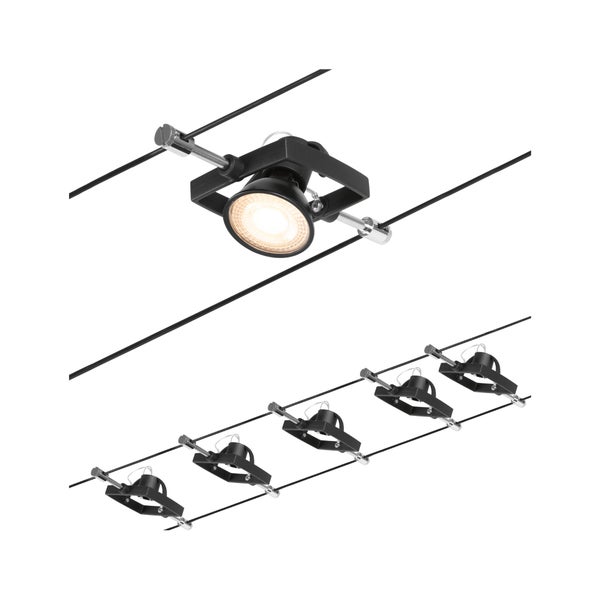CorDuo Seilsystem Mac II Basisset GU5,3 max. 5x10W 230/12V Schwarz matt, Chrom