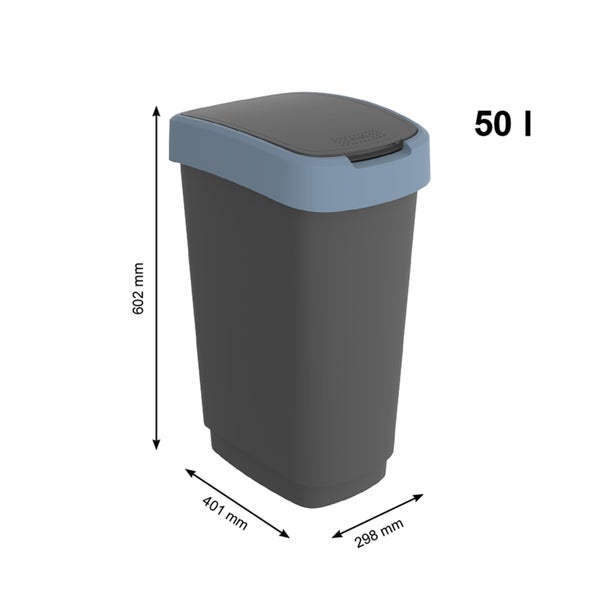 PROREGAL Klassischer Abfalleimer Für Innenbereich 50 Liter HxBxT 60 x 29,8 x 40 cm Kunststoff Schwarz-Blau
