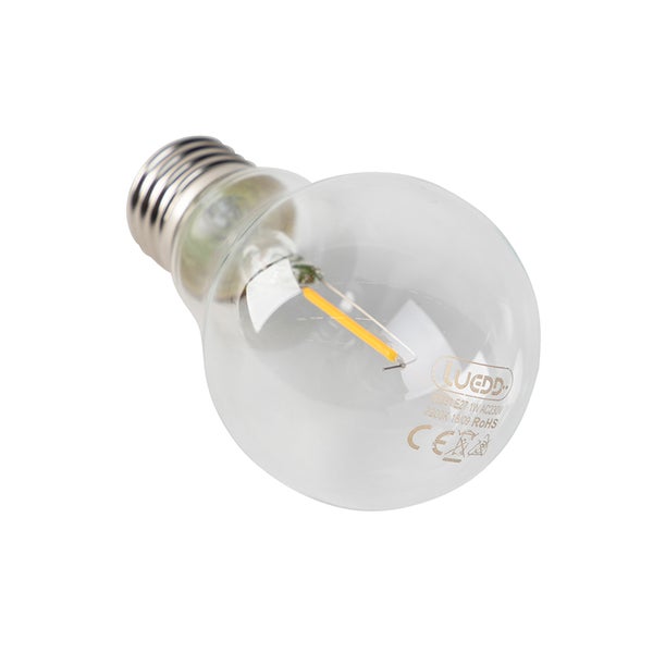 Luedd LED-Leuchtmittel E27, 1 Watt, 2200 Kelvin, Filament, Klarglas.