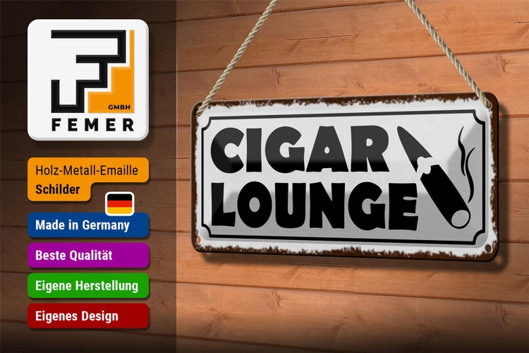Blechschild Spruch 27x10cm Cigar Lounge Zigarre weißes Schild