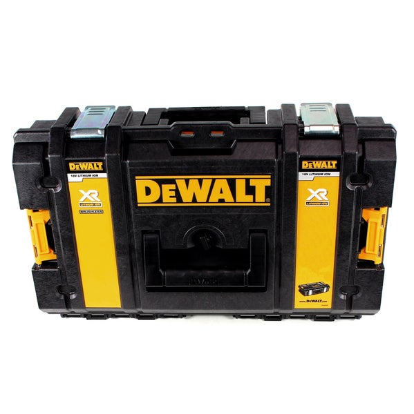 DeWALT Werkzeugkoffer aus robustem Kunststoff in Schwarz und Gelb mit Metallverschlüssen.