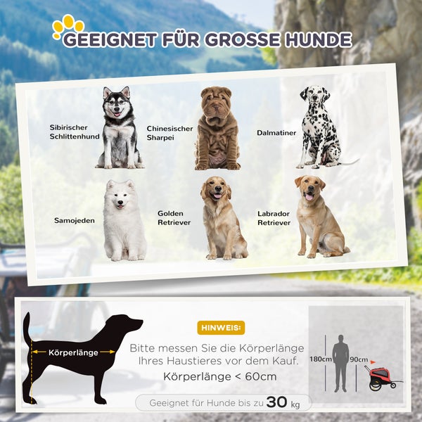 PawHut 2-in-1 Hundeanhänger, Fahrradanhänger für Hunde, Hundewagen mit Reflektoren, Hundebuggy max. 30 kg, Hundefahrradanhänger für Große Hunde, Oxford-Gewebe, Rot