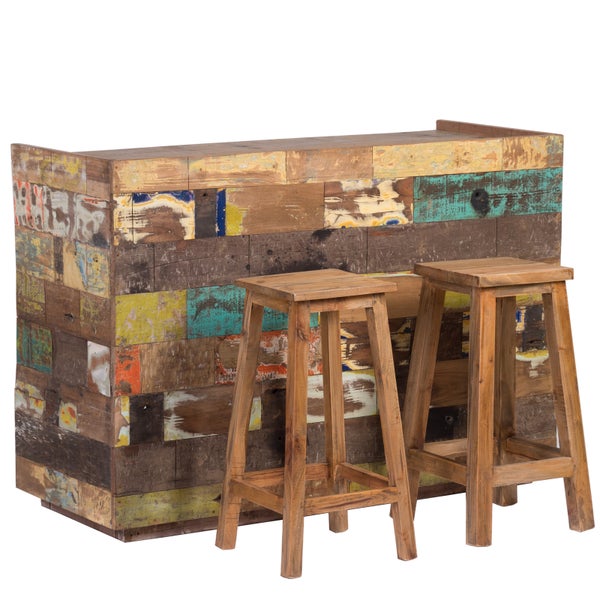 Barschrank Club 138 Recycling Massivholz, mit 9 Fächern, Unikat bunt