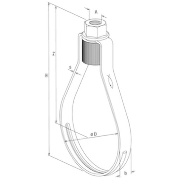 Technische Zeichnung einer Rohrschelle mit Abmessungen