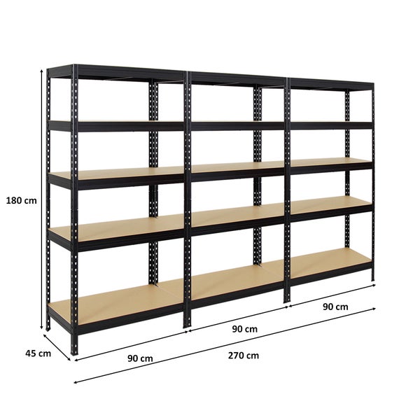 PROREGAL Mega Deal 3x Schwerlastregal Rivet HxBxT 180 x 90 x 45 cm Fachlast 250 kg Schwarz