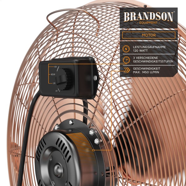 Brandson Windmaschine Retro Design, Ventilator, Standventilator 50 cm, Bodenventilator 120 Watt, hoher Luftdurchsatz, stufenlos neigbarer