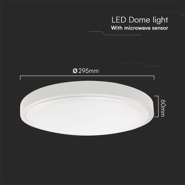 V-TAC VT-8618SRD-S-W - LED-Lichtkuppeln rund - Sensor - Samsung - IP44 - 295mm - Weiß - 18 Watt - 1830
