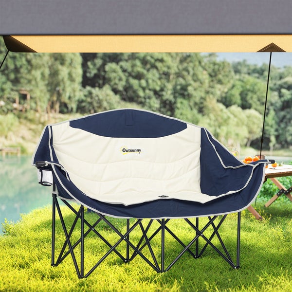 Klappbare Outsunny Campingdoppelbank für zwei Personen mit robustem Gestell auf einer Wiese im Freien