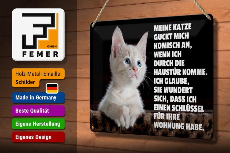 Blechschild Spruch 30x20cm Katze guckt mich komisch an