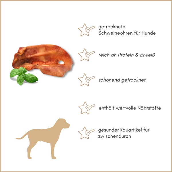 Getrocknete Schweineohren für Hunde mit Basilikum