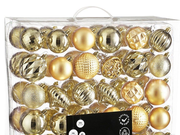 Weihnachtskugeln Set in verschiedenen Strukturen und Formen, 56 Stück, Kunststoff, 6 Zentimeter Durchmesser, für die Dekoration