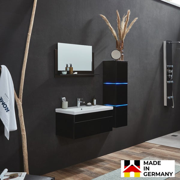 Home Deluxe - Badmöbel-Set - WANGEROOGE BIG Schwarz - Large - inkl. Waschbecken und komplettem Zubehör - Breite Waschbecken: ca. 80 cm I Badezimmermöbel Waschtisch Badmöbelset