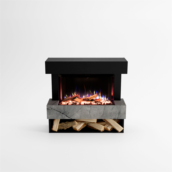 Glow Fire Elektrokamin 'PR5' | LED Standkamin in Schwarz/ Marmor mit Heizung (1500 W) | HxBxT: 111x102x35 cm