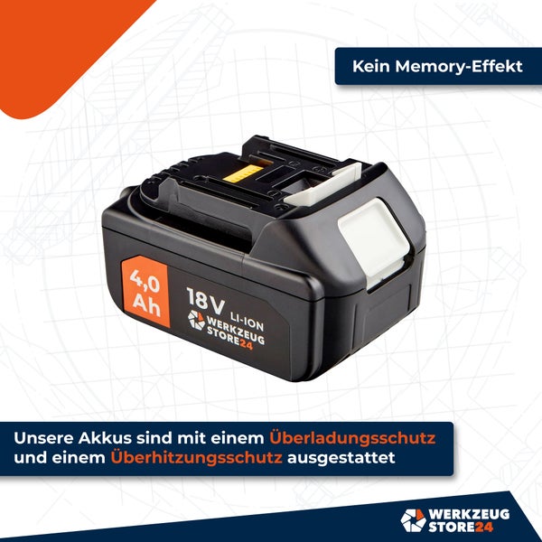 18 Volt 4.0 Ah Lithium-Ionen-Akku mit LED-Ladezustandsanzeige