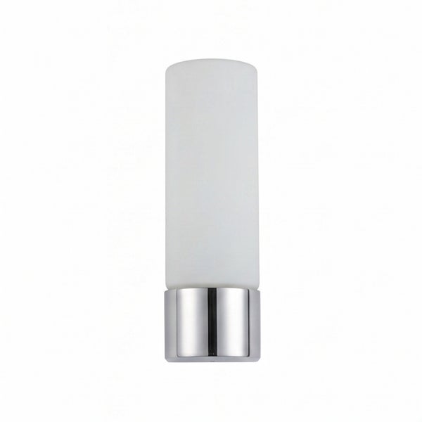 Moderne Wandleuchte in zylindrischer Form mit Glasdiffusor und metallischem Sockel