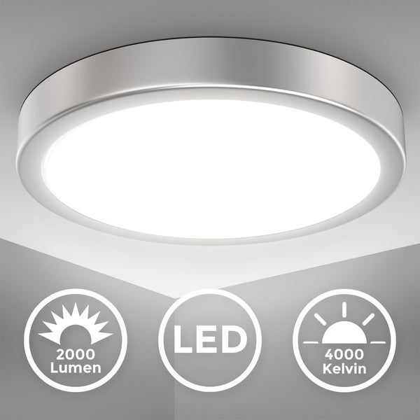 Deckenlampe Ø28 cm - 18W, 2000lm, LED, neutralweiß, silberfarbig
