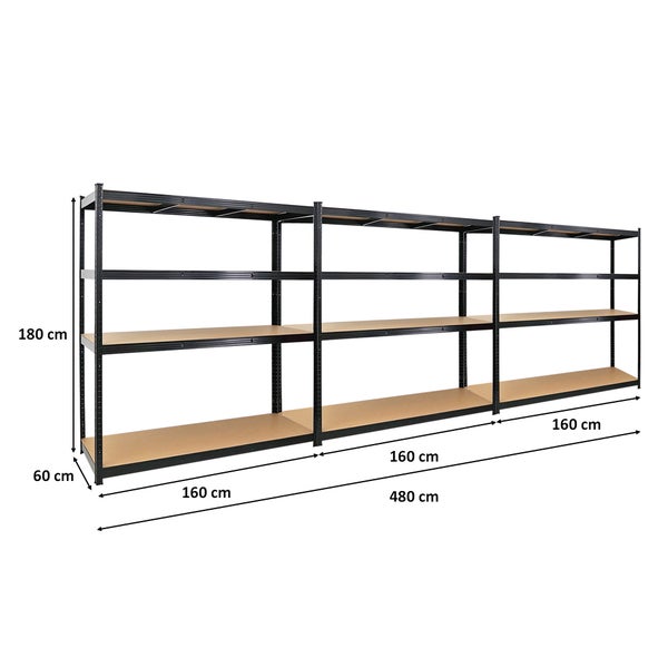 PROREGAL Mega Deal 3x Schwerlastregal Taurus XL mit TÜV/GS Zertifizierung HxBxT 180 x 160 x 60 cm Fachlast 250 kg Schwarz
