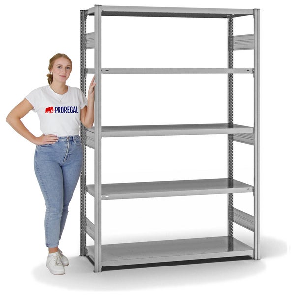 PROREGAL Fachbodenregal Stecksystem T-Profil Heavy-Duty Grundregal HxBxT 200 x 130 x 50 cm 5 Ebenen Fachlast 330 kg Beidseitig Nutzbar Verzinkt