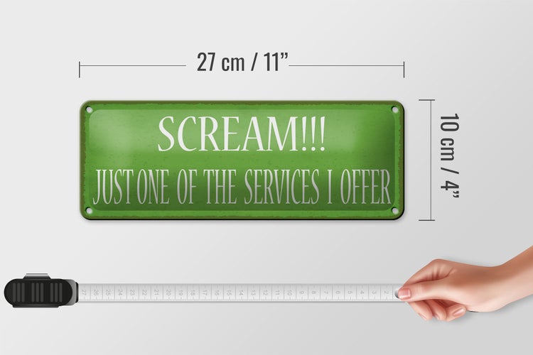 Blechschild Spruch 27x10cm scream just one of the services Dekoration