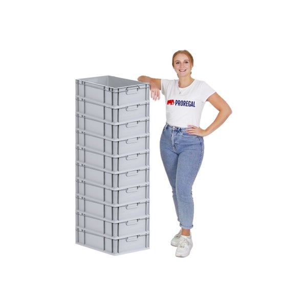 PROREGAL Spar Set 10x Eurobox Nextgen Economy Mit Scharnierdeckel & Schwarzen Schiebeschnappverschlüssen Griffe Geschlossen HxBxT 17 x 40 x 60 cm