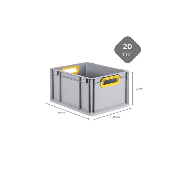 PROREGAL Spar Set 5x Eurobox Nextgen Color Mit Auflagedeckel & Schiebeschnappverschlüsse HxBxT 22 x 30 x 40 cm Griffe Gelb Offen Glatter Boden