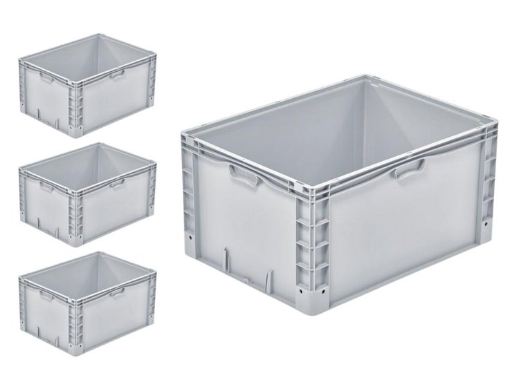 PROREGAL SparSet 4x Euro-Norm Großbehälter HxBxT 42 x 60 x 80 cm 168 Liter Verstärkter Boden Grau Eurobehälter Transportbox