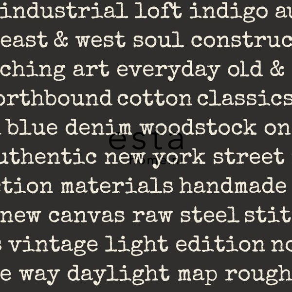 Textildruck mit verschiedenen Wörtern und Phrasen.