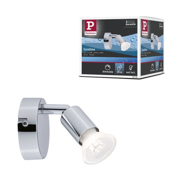 Paulmann Wandstrahler Carolina in Chrom, dimmbar, Schutzart IP44 für Badezimmer, GU10 Fassung, inklusive Produktverpackung.