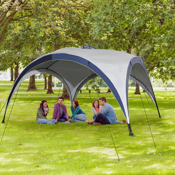 Outsunny Sonnenschutzdach, Garten Pavillon, Sonnenschutz wetterfest,  4 x 4 x 2,5 m, Metallstange + Polyester, Cremeweiß + Blau
