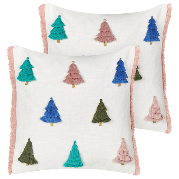 Dekokissen 2er Set SKIMMIA Baumwolle 45 x 45 cm Weiß Weihnachtsmotiv