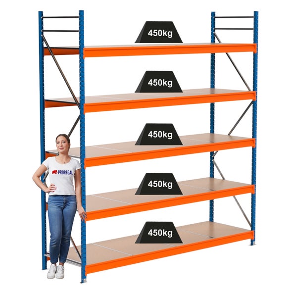 Regal mit fünf Ebenen, Traglast 450 Kilogramm pro Ebene