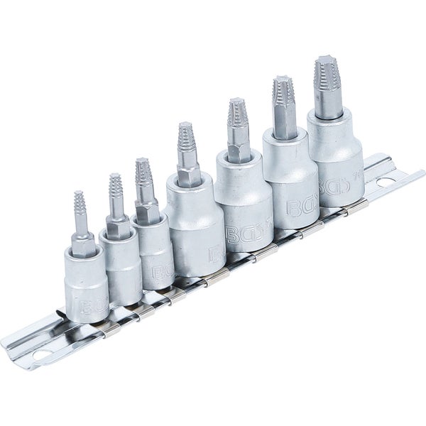 BGS Schraubenausdreher-Satz Antrieb Innenvierkant 6,3 mm (1/4) / 10 mm (3/8) für defektes T-Profil (für Torx) T10 - T40 7tlg. - 7098