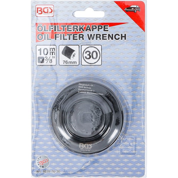 Ölfilterschlüssel mit 10 Millimeter Vierkantantrieb, 3/8 Zoll und 76 Millimeter Durchmesser