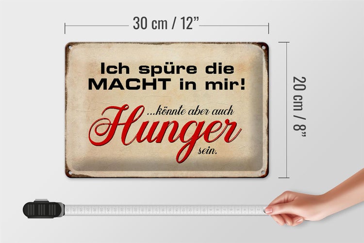 Blechschild Spruch 30x20cm spüre Macht in mir könnte Hunger