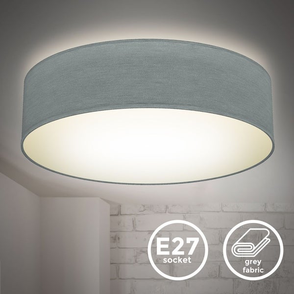 Deckenleuchte Ø38 cm - Stoffschirm, E27 Fassung, 2-flammig, grau