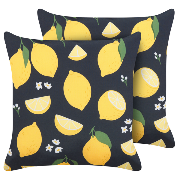 Dekokissen 2er Set CITRUS 45 x 45 cm Schwarz Pflanzenmuster
