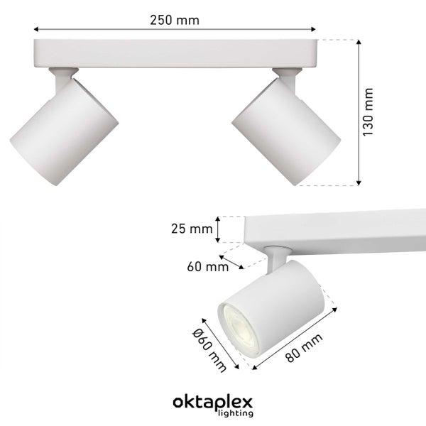 Bora LED Deckenstrahler GU10 2700K 450lm 2,5W Schwenkbar 2-flammig Weiß Aluminium Deckenleuchte