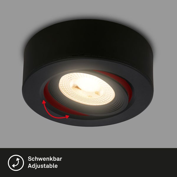 Briloner Desi 2 in 1 LED Aufbauspot und Einbaustrahler, 2 in 1 LED Aufbauspot und Einbaustrahler, Schwenkbar, Flach, Warmweißes Licht, Schwarz, Ø9 x 3 cm