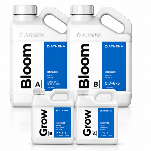 Athena Pflanzennährstoff Set mit Bloom A und B sowie Grow A und B Flüssigdünger in Kunststoffkanistern zur Pflanzenpflege