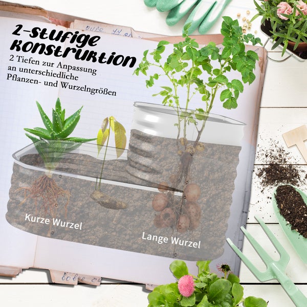 Outsunny Hochbeet Metall, 2-Stufiger Blumenkasten, Pflanzkasten, Gemüsebeet mit Schrauben, Kräuterbeet für Garten, Balkon, Silber, 118 x 45 x 30 cm