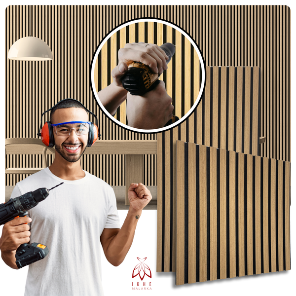 2 Stück 0,54m² / Lamellen 3d Paneele Holz Wandpaneele Deckenpaneele Dekoren/schalldämmung - PET Filz 6mm und MDF 9mm (11003C)