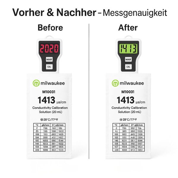 Vorher-Nachher-Darstellung der Messgenauigkeit mit Milwaukee Logo